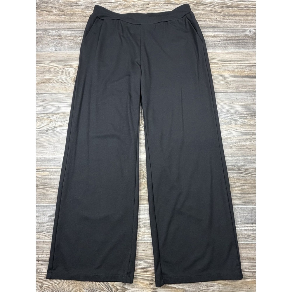 Chico's Weekend Wide Leg Pants Slinky Comfy Black Rayon Blend Minimalist‎ Size 1